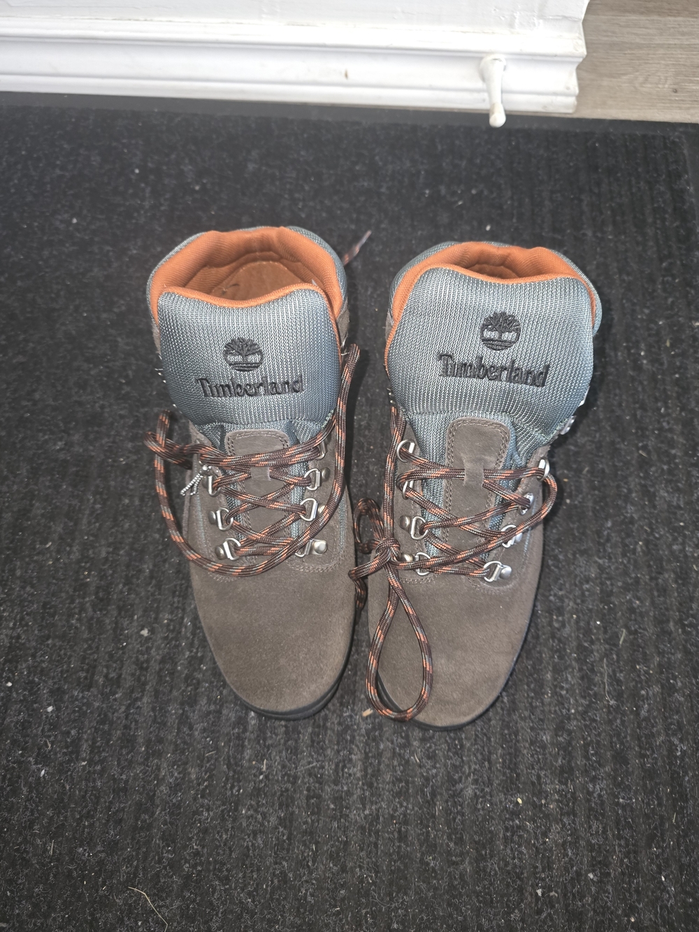 Timberland X AE Brown Suede Boots with Gray Tongue and Orange Collar